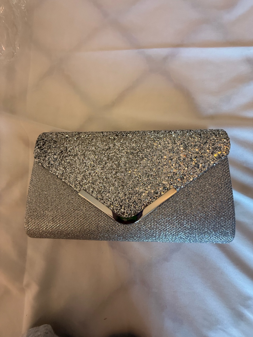 Silver Glitter & Metallic Envelope Clutch for Women